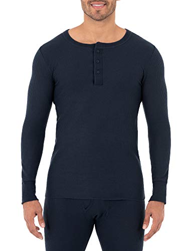 Fruit of the Loom Men's Recycled Waffle Thermal Underwear Henley Top (1 and 2 Packs), Black/Navy, 5X-Large