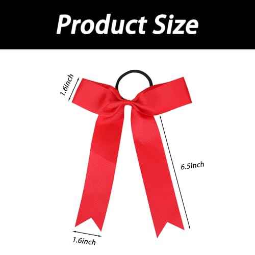 30 PCS College Style Cheer Bows Collegiate Long Tail Skinny Cheer Bow Elastic Hair Tie Bows for Teens Girls Softball Competition Sports Cheerleaders (Red)