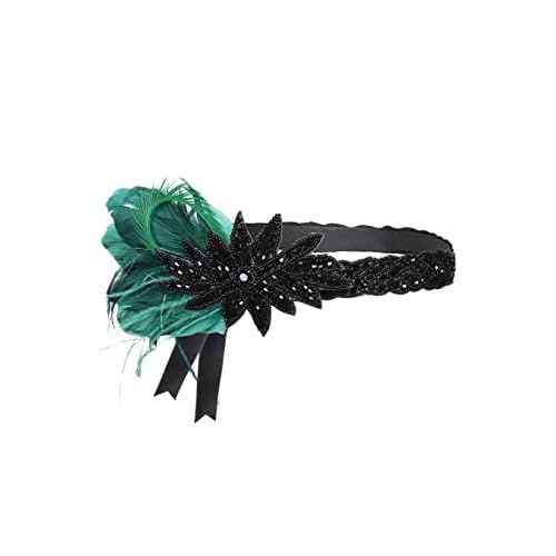 BABEYOND Vintage 1920s Flapper Headband Roaring 20s Great Gatsby Headpiece with Feather 1920s Flapper Gatsby Hair Accessories (Darkgreen)