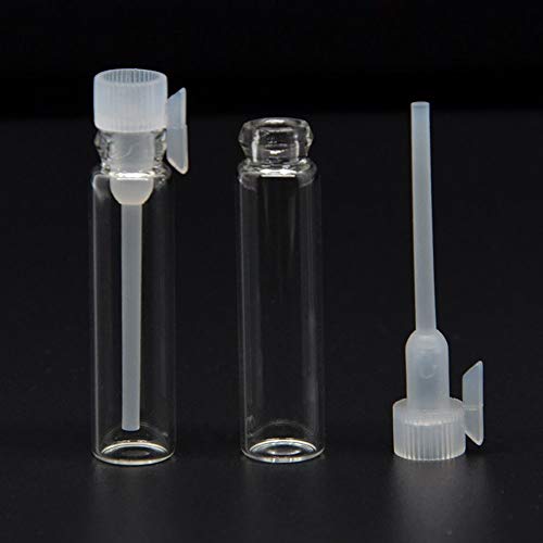 Teensery 100 Pcs Empty Perfume Sample Bottles Mini Glass Refillable Sample Vial Containers with Clear Cap for Aromatherapy, Essential Oil, Fragrance and Liquid (1ml)