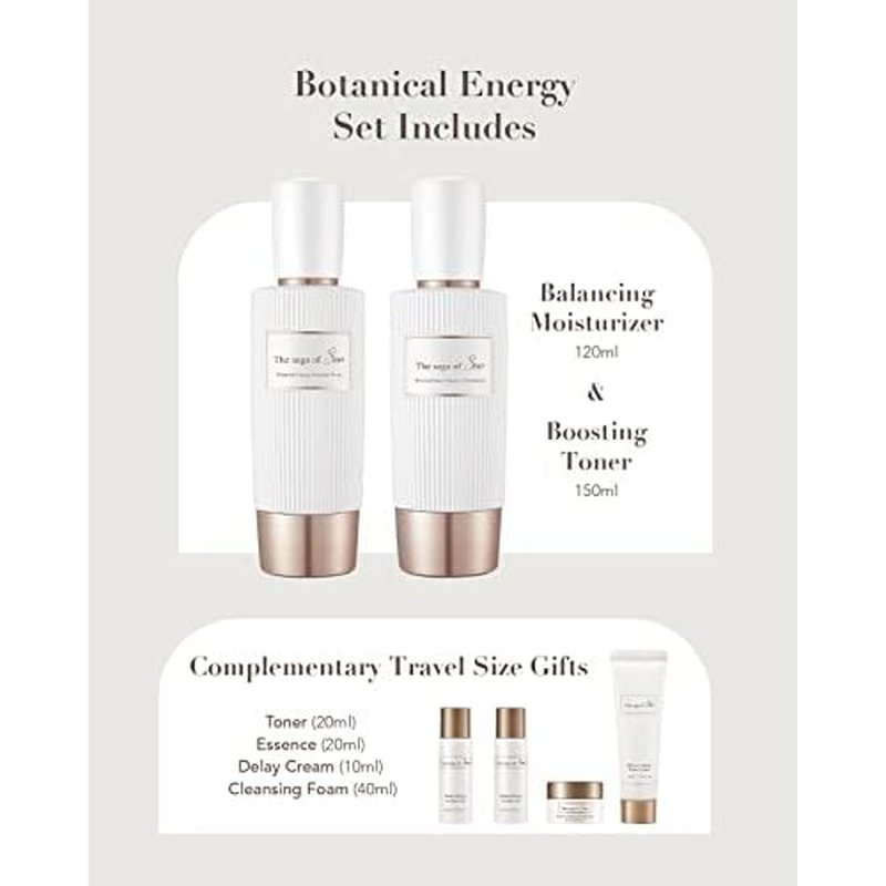 Sooryehan THE SAGA OF SOO BOTANICAL ENERGY (360 ml / 12.17 Fl Oz) - Korean Skincare Gift Set by LG BEAUTY. Botanical Energy Boosting Toner, Balancing Moisturizer, Cream, Foam Cleanser.