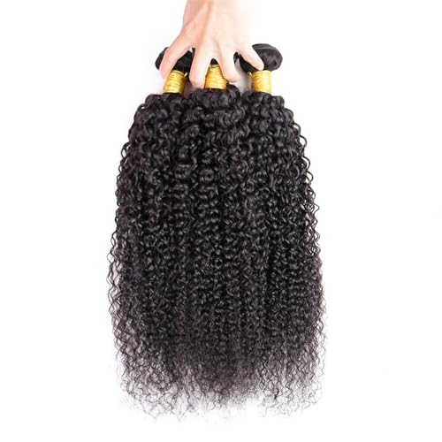 Kinky Curly Human Hair Bundles 16 18 20 Inch Natural Black Color Brazilian Mixed Length 3 Bundles Unprocessed Curly Bundle Soft And Shiny Hair Extensions 300g