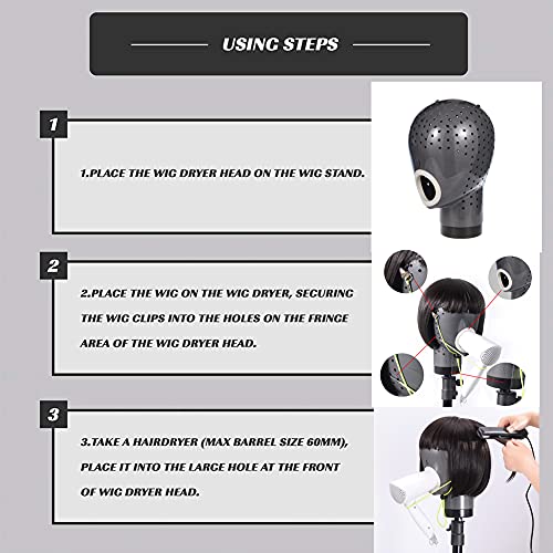 HOMEGOAL Hair Dryer Wig Stand Holder Mannequin Head, Drying Wig From Inside to Outside, Quickly, Easily, For Lace Scalp Cap Net (Dark Grey)