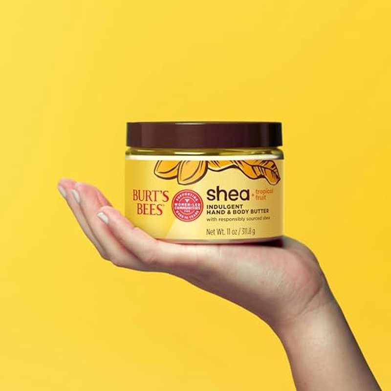 Burt's Bees Shea + Tropical Fruit Indulgent Hand and Body Butter, Non-Greasy, Antioxidant Rich for Glowing Skin, Non-Irritating, Natural Origin Skin Care, 11 oz.