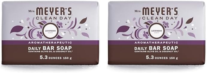 MRS. MEYER'S CLEAN DAY Bar Soap, Use as Body Wash or Hand Soap, Made with Essential Oils, Rain Water, 5.3 oz, 1 Bar