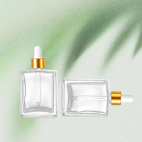 6 Pack 1.7oz Clear Square Glass Dropper Bottles, 50ml Empty Square Perfumes Bottles with Eye Droppers, for Essential Oils,Liquids, Tincture Bottle (Clear -Golden Cap)
