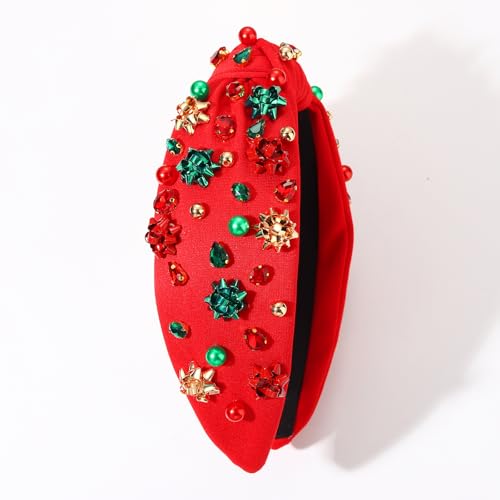 Christmas Headbands for Women Xmas Bow Tree Snowflake Headbands Jeweled Crystal Pearl Knotted Headband Holiday Hair Accessories Party Gifts (Xmas Bow 2)