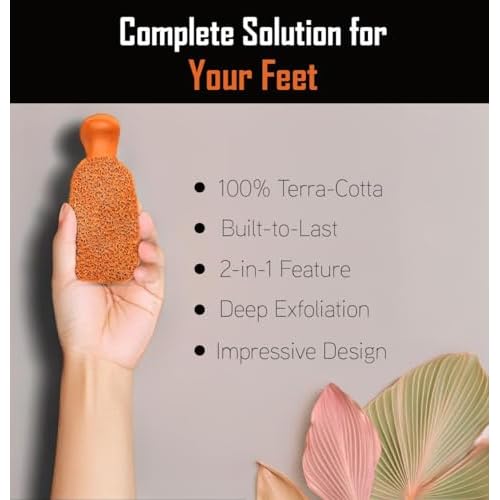 Pumice Stone for Feet - 2-Sided Terra Cotta Foot Scrubber, Professional Exfoliating Clay Stone for Feet Hands Body Care - Pumice Stone for Feet Callus Remover, Brown
