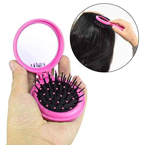 Heliltd 10pcs Folding Travel Mirror Hair Brushes Round Mirror Pocket Hair Brush Portable Mini Colourful Pop Up Hair Brushes Wet and Dry Hair for Women Girls Kids Hair Brush
