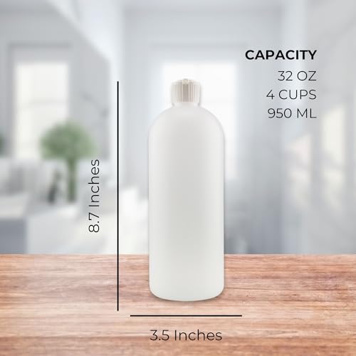 Cornucopia Brands 32oz Flip Top Plastic Squeeze Bottles (4-Pack); XL Dilution Bottle for Shampoo, Dog Grooming, Liquids Mixing, Squirt Spout