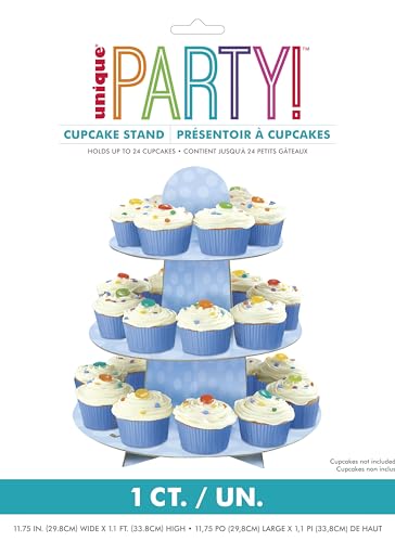 Baby Blue Cardboard Cupcake Stand - 12" (1 Count), Durable & Elegant Tiered Display - Perfect For Parties & Events
