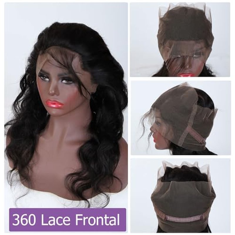 360 Lace Frontal Human Hair Body Wave 360 Frontal Closure Body Wave HD Transparent Closure With Baby Hair 150% Density Raw Virgin Human Hair Natural Black 1B Color 22 Inch