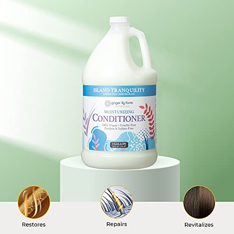 Ginger Lily Farms Botanicals Moisturizing Conditioner for Dry Hair, Island Tranquility, 100% Vegan & Cruelty-Free, Green Tea Lemongrass Scent, 1 Gallon Refill (Pack of 4)