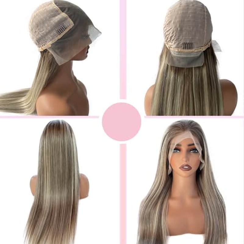 13x6 HD Lace Front Wig Human Hair Balayage Highlight 180% Density 20 Inch Free Part Ombre Brown to Ash Brown Human Hair with 613 Blonde Highlights Wig Pre Plucked