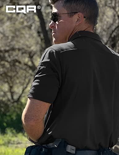 CQR Men's Polo Shirts, Tactical Short Sleeve Golf Performance Shirts, Lightweight Dry Fit UPF 50+ Pique, Frost Essential Black, XX-Large Tall