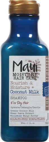Maui Moisture Nourish & Moisture + Coconut Milk Shampoo to Hydrate and Detangle Curly Hair, Lightweight Daily Moisturizing Shampoo, Vegan, Silicone & Paraben-Free, 13 fl oz