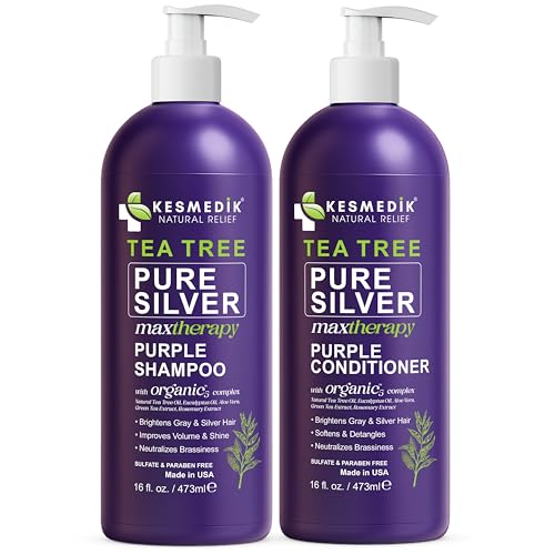Tea Tree Purple Shampoo & Conditioner Set, Professional Anti-Brass Toner, Neutralizes Yellow Tones for Grey, Silver, Ash & Bleached Highlighted Color Treated, Dry & Itchy Scalp Relief