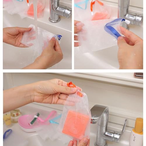 10 PCS Foaming Mesh Bags, Portable Soap Saver Bag Hangable Net Soap Pouches, Nylon Drawstring Bags Shower Foaming Mesh Face Cleansing Tool Cleansers