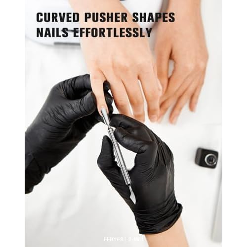 2025 Upgraded Dual Head Cuticle Pusher Remover Tool - Curved & Chisel Edge Stainless Steel, Ergonomic Non-Slip Handle for Professional Salon & Home Manicure Nail