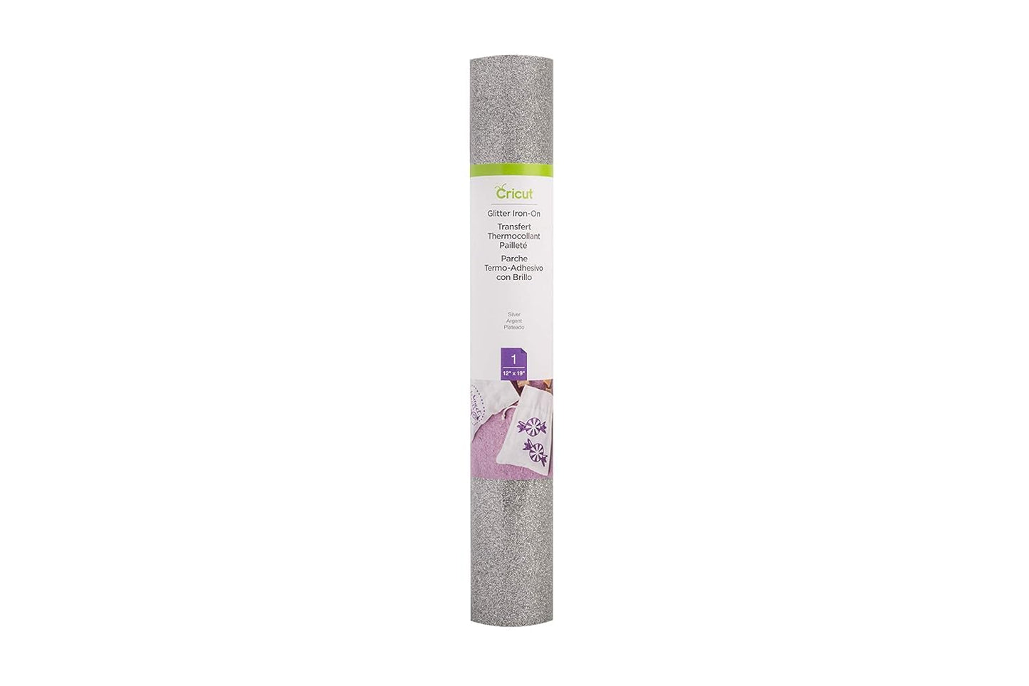 Cricut Glitter Iron On, Silver (12'x19' Roll) - HTV Heat Transfer Vinyl, Compatible with Cricut Heat Presses & Maker + Explore Machines