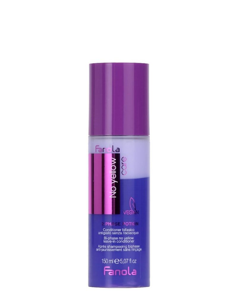 Fanola No Yellow 2 Phase Potion Leave In Conditioner With Violet Pigment For All Blonde Hair Types To Combat Frizz & Humidity 5.1oz