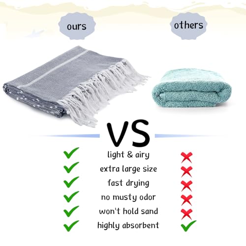 Moukeren 6 Pack Oversized Turkish Beach Towel 61 x 82 Inches Extra Large Cotton Turkish Beach Blanket Lightweight Absorbent Quick Dry Sand Proof Beach Towels for Travel Bathroom(Dark Blue)
