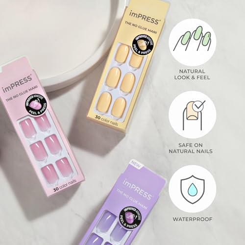 KISS imPRESS No Glue Mani Press On Nails, , 'All Black', Black, Short Size, Squoval Shape, Includes 30 Nails, Prep Pad, Instructions Sheet, 1 Manicure Stick, 1 Mini File