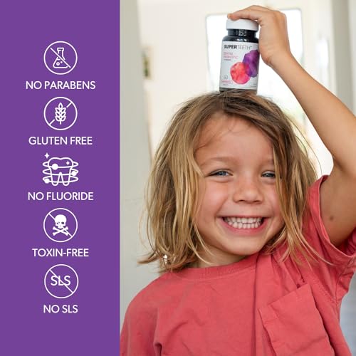 SuperTeeth Chewable Dental Probiotic for Kids & Adults | Supports Healthy Teeth & Gums | Oral Health | Fights Bad Breath | BLIS M18 | 60 Strawberry Flavored Tablets | Fluoride & Sugar Free | Vegan