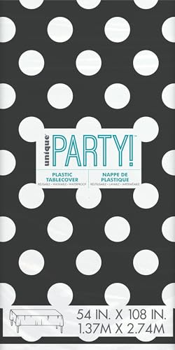 Black Dots Rectangular Plastic Table Cover (54" x 108") 1 Count - Elegant Design & Premium Quality, Ideal For Parties, Events & Everyday Use