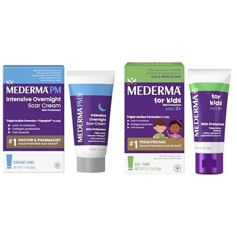 Mederma Scar Treatment Bundle - PM Intensive Overnight Cream & Kids Grape-Scented Gel | 1.0 Oz & 0.70 Oz