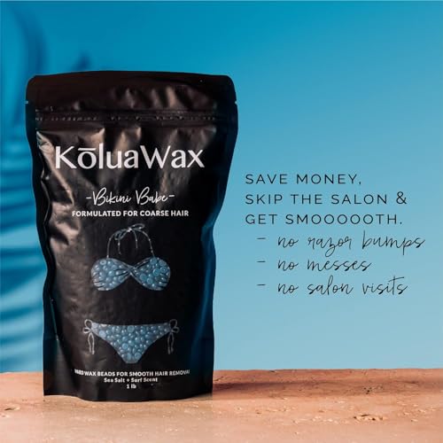 KoluaWax Hard Wax Beads for Hair Removal ? Coarse Hair Formula ? Face, Brazilian, Underarms, Back Chest, Bikini Waxing ? Sea Salt & Surf, 1lb Refill for Wax Warmers & 10 Large Applicator Sticks