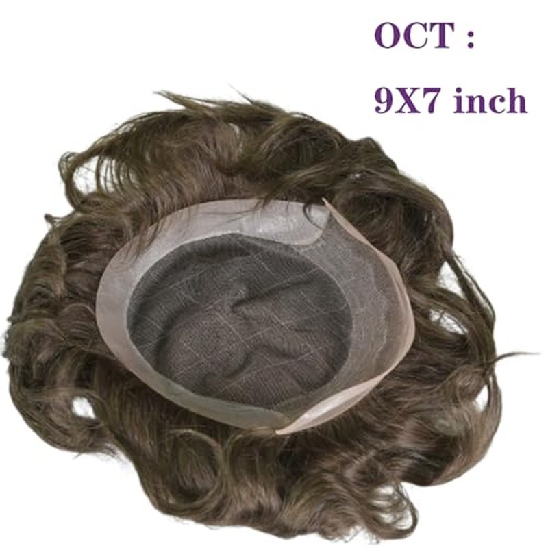 Men's Hairpiece European Human Hair Toupee 9x7inch Swiss Lace Skin PU Back Hair Replacement Wig 4# Medium Brown Color
