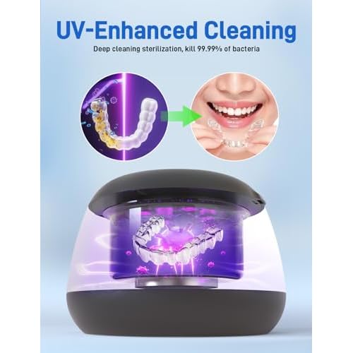 Ultrasonic Retainer Cleaner, EVA BELLE Denture Retainer Cleaner Machine, Tooth Cleaner for Oral Dental Care, Portable Rechargeable Dental Cleaning Pod for Night Guards, Braces, Aligner, Jewelry