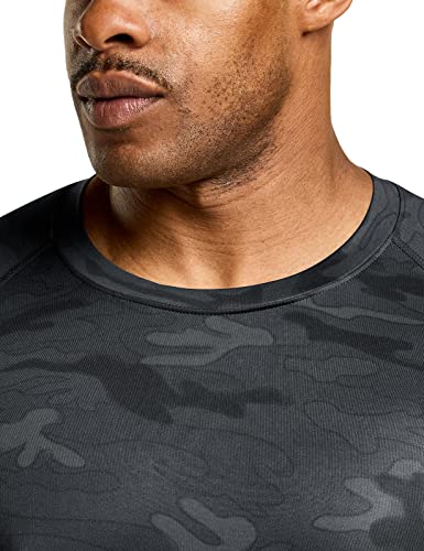 ATHLIO Men's Cool Dry Short Sleeve Compression Shirts, Sports Baselayer T-Shirts Tops, Athletic Workout Shirt, 3pack Tops Black/Urban Camo Black/White, Medium