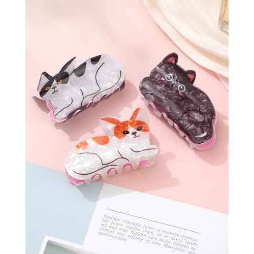 Molans 3Pcs Animal Claw Clips for Women, Small Cat Clips for Girls, Cute Hair Clamp Accessories Gift for Birthday Party