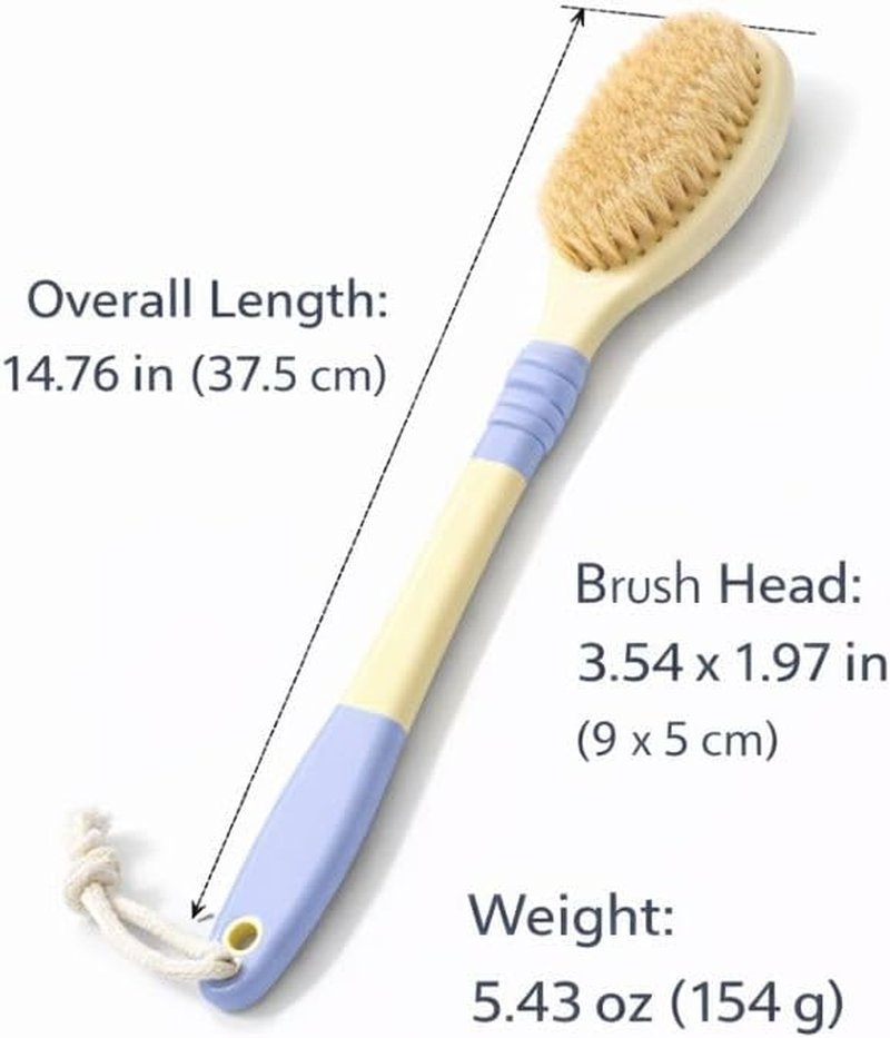 Back Scrubber for Shower - Flexible Natural Boar Bristle Body Brush | Long Handle for Wet or Dry Exfoliating