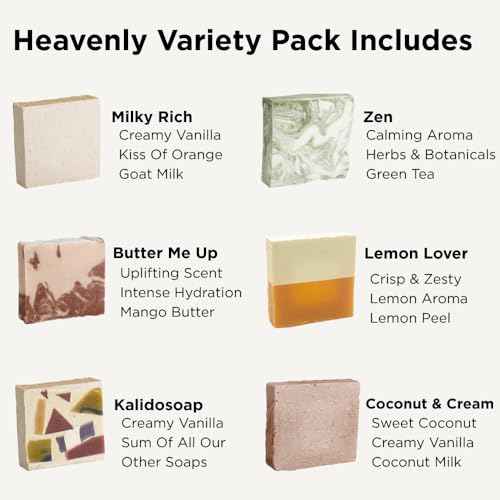 Sumbody USA Made Handmade Soap Bar (6pk) Heavenly Hydration Dry, Sensitive Skin, Moisturizing Soap For Face, Hands, Body Self Care Gift Set Men & Women - Goat Milk Citrus Vanilla Coconut Variety Pack
