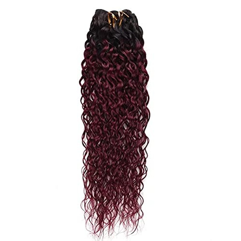 FEEL ME Ombre Brazilian Hair Weave Bundles Water Wave Human Hair Bundles 8A Mink Unprocessed Brazilian Water Wave Virgin Hair Bundles 3Pcs 1b/99j Black to Burgundy Ombre Hair Extensions(14 16 18)