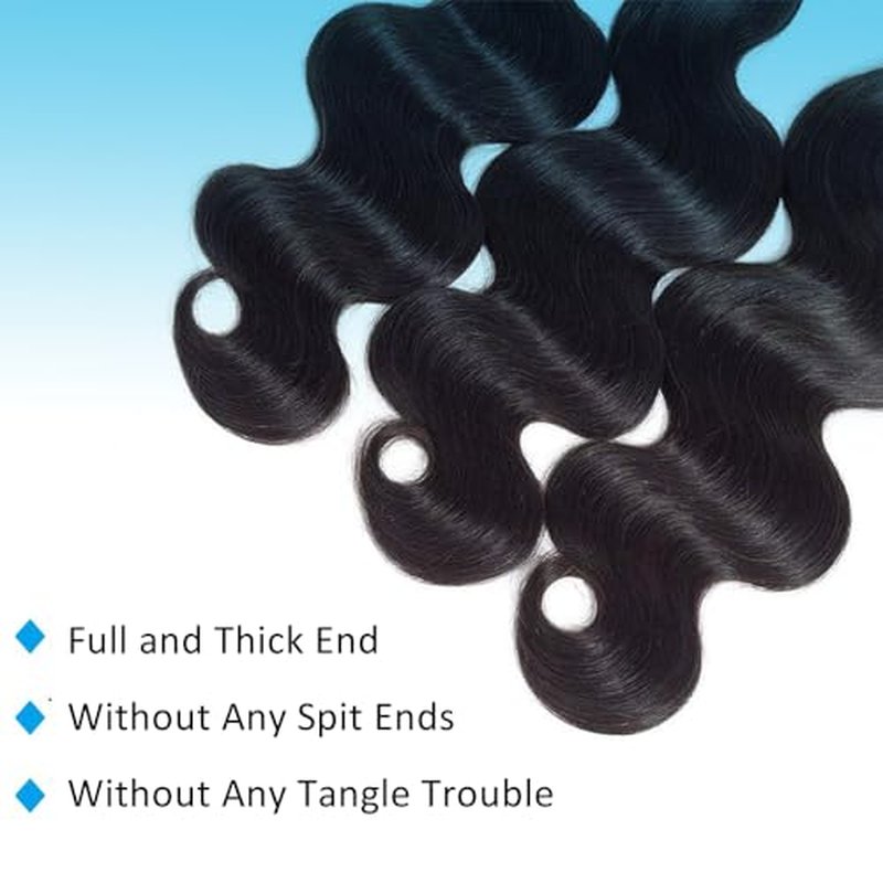 Brazilian Human Hair Bundles 20 22 24 Inch Body Wave Bundles Human Hair 12A 100% Unprocessed Virgin Hair Weave 3 Bundle Deals Natural Black Color