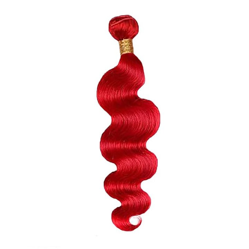 Bright Red Body Wave Hair Bundles - 32 Inch Unprocessed Virgin Human Hair Extensions | Soft Burgundy Color