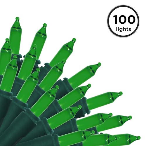 Brite Star 100 Count Mini String Christmas Lights, Green - 22 feet Indoor/Outdoor Christmas Tree Lights with Green Wire