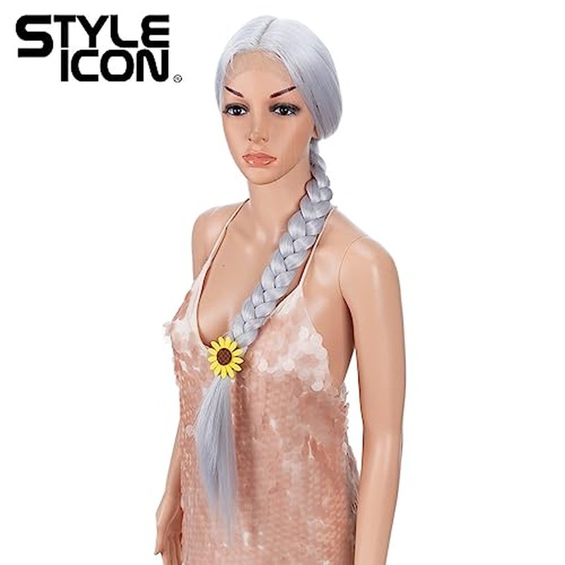Style Icon 38" Silver Grey Wig Super Long Straight Wigs 6" Deeper Middle Part Lace Lace Front Wigs Silver Grey Long Straight Wig (38", THISTLE)