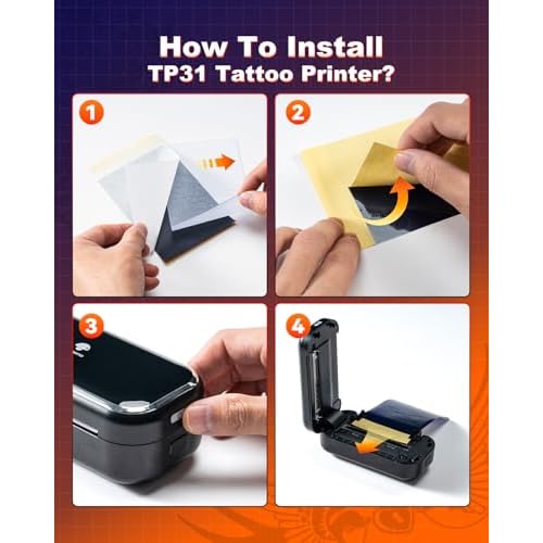 Phomemo Tattoo Stencil Paper 3.15" x 5.24" for TP31 Mini Tattoo Printer, 100 Tattoo Transfer Paper for Beginners/Enthusiast/Artists