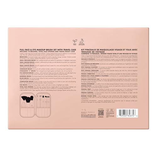 e.l.f. Full Face & Eye Makeup Brush Set with Travel Case, 11 Face & Eye Brushes For Creating A Full Face Makeup Look, Vegan & Cruelty-Free