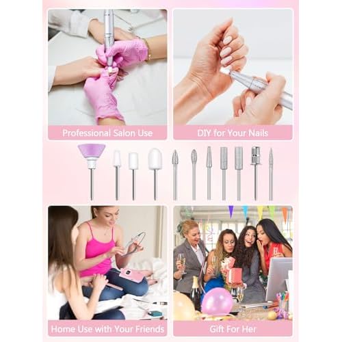 Nail Drill, Portable Electric Nail File 50000RPM, Rechargeable Nail Drill Professional with Bits for Acrylic Gel Nails, E-File Machine Manicure Polishing for Salon Home,Pink
