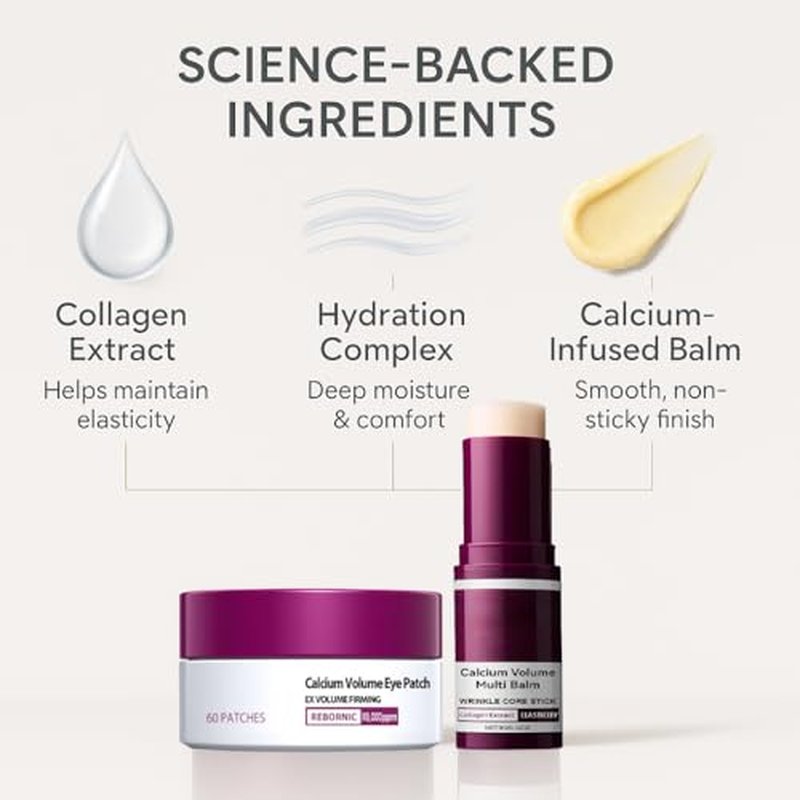 Eye Care Duo ? Calcium Volume Multi Balm Stick + Hydrogel Under Eye Patches 60ea (30 Pairs), Hydrating & Smoothing Eye Treatment, Gentle on Skin, Travel-Friendly