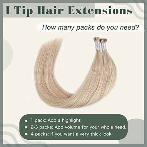 Sixstarhair I Tip Hair Extensions Human Hair 18 Inch Itip Human Hair Extensions Dirty Blonde with Bleach Blonde Highlights Color 18/613 Cold Fusion Extensions Professional Keratin Hair Extensions 50g