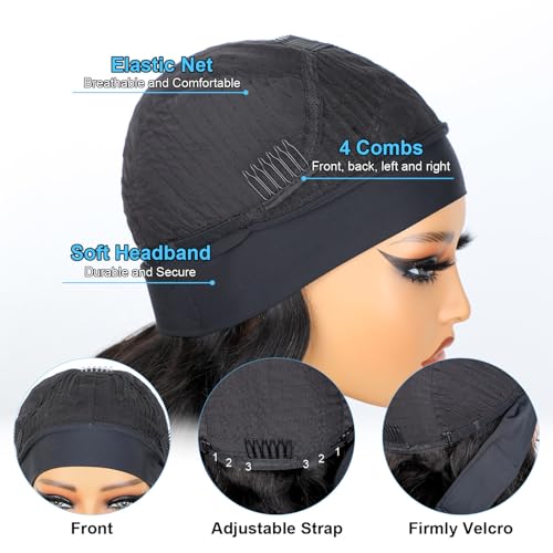 BLY Afro Curly Headband Wig Human Hair Half Wig for Women Glueless Kinky Curly 3 In 1 Wig 10A Grade 180% Density Natural Black Middle Part Headband Wigs 22 Inch