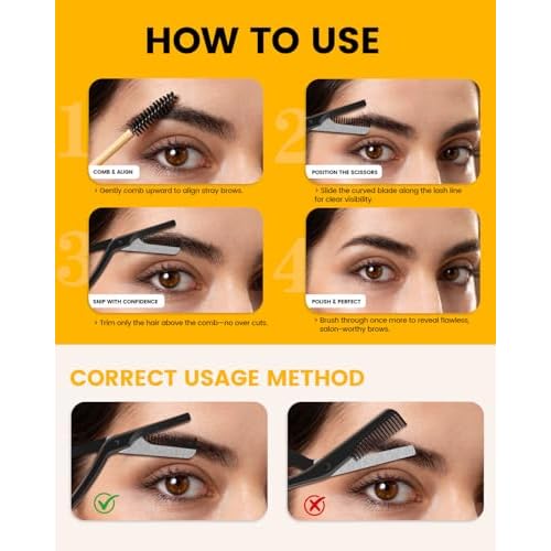 BEZOX Eyebrow Scissors with Comb - Stainless Steel Eyebrow Trimmer for Women and Men, Precision Eye Brow Comb Scissors, Sleek Eyebrows Shaping Grooming Kit - Black