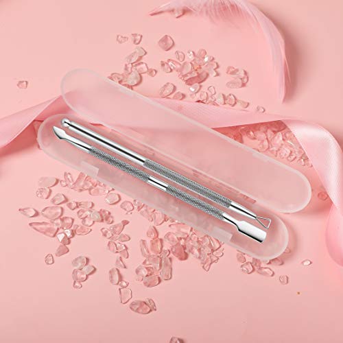 2PCS Cuticle Pusher and Cutter with Storage Case,Professional Cuticle Pusher Nail Polish Remover Stainless Steel Manicure Tool Set,Durable Pedicure Manicure Tools for Fingernails Toenails (Silver)